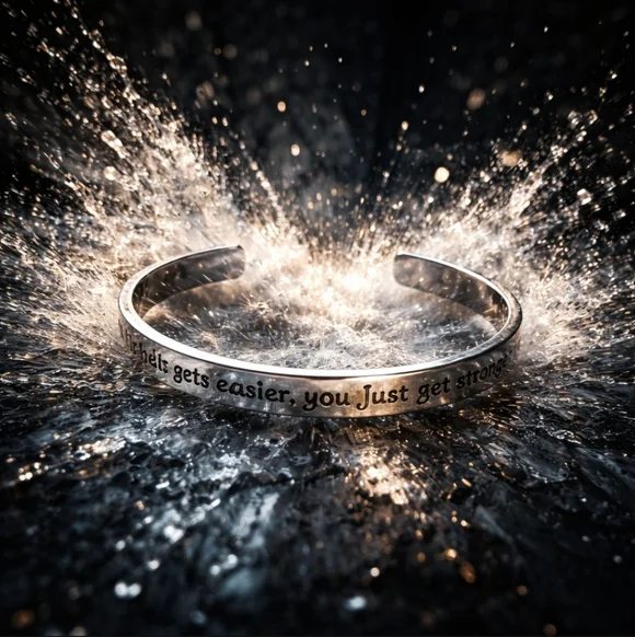 Silver Inspirational Bracelet "It never gets easier, you just get stronger" - Picture 4 of 5